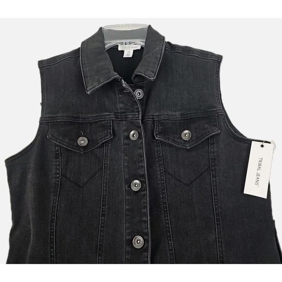 TRIBAL JEANS ~Woman Size SPetite~ Black Denim Jean Jacket Vest Stretch NWT $144. - Picture 14 of 14